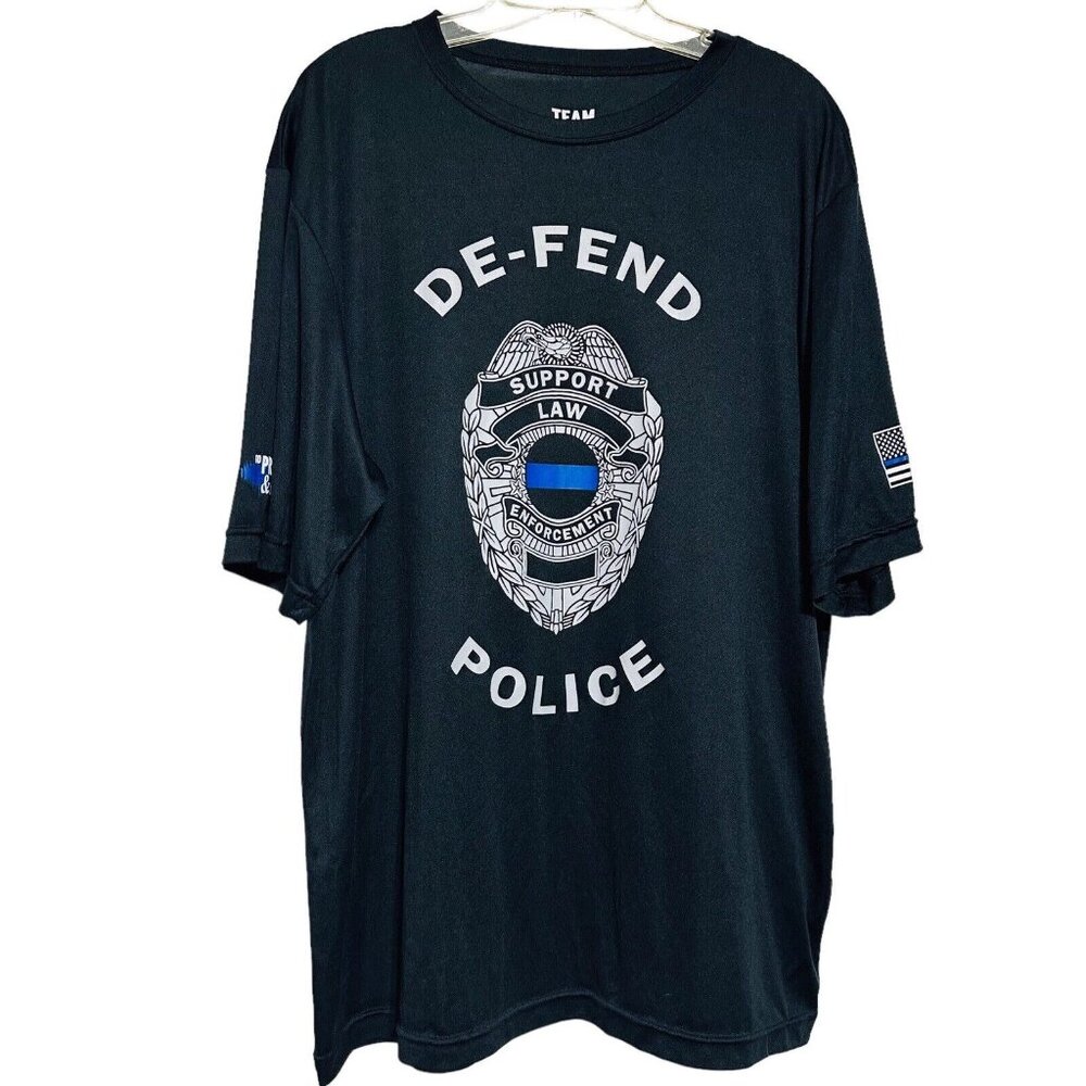 Men’s Black Police Flag T-Shirt – XL Short Sleeve Polyester Graphic Tee